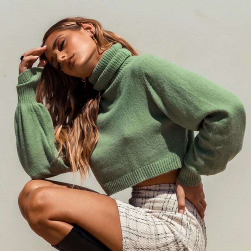 PRINCESS POLLY ZAHARA CROPPED TURTLENECK SWEATER GREEN